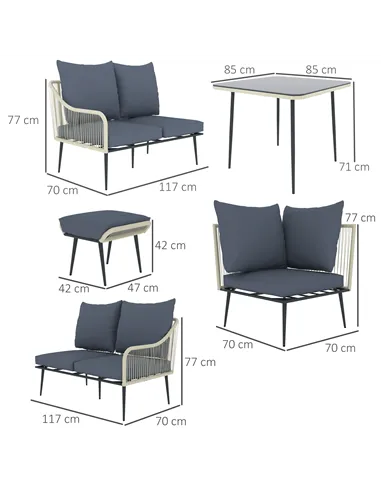 Outsunny Six-Piece Rattan Strong Garden Sofa Set - Grey