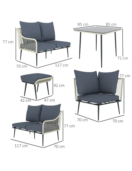 Outsunny Six-Piece Rattan Strong Garden Sofa Set - Grey