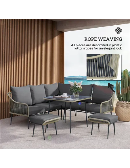 Outsunny Six-Piece Rattan Strong Garden Sofa Set - Grey