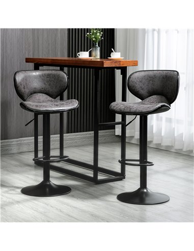 HOMCOM Adjustable Bar Stools Set of 2, Swivel Leathaire Upholstered Barstools with Large Seat, Breakfast Bar Chairs with Back, F