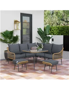 Outsunny Six-Piece Rattan Strong Garden Sofa Set - Brown/Grey 2