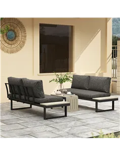 Outsunny 4 Seater L Shaped Aluminium Sectional Garden Furniture Set with 2 Loveseats and Wood-Plastic Coffee Table - Dark Grey 2