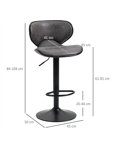 HOMCOM Adjustable Bar Stools Set of 2, Swivel Leathaire Upholstered Barstools with Large Seat, Breakfast Bar Chairs with Back, F