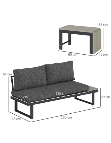 Outsunny 4 Seater L Shaped Aluminium Sectional Garden Furniture Set with 2 Loveseats and Wood-Plastic Coffee Table - Dark Grey