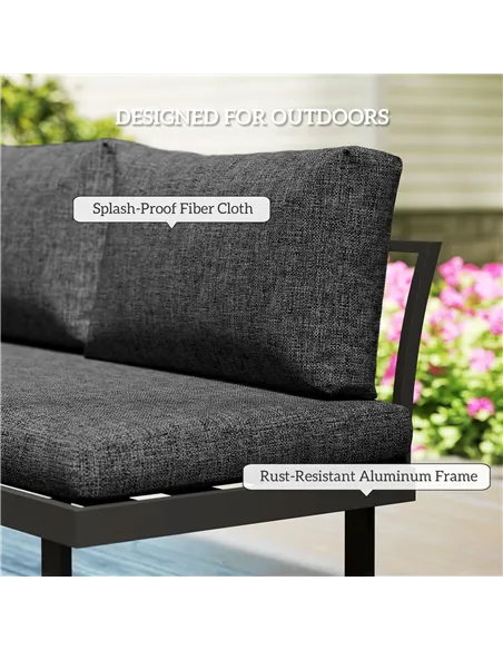 Outsunny 4 Seater L Shaped Aluminium Sectional Garden Furniture Set with 2 Loveseats and Wood-Plastic Coffee Table - Dark Grey