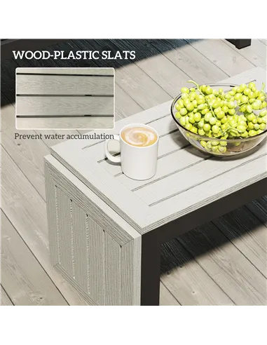 Outsunny 4 Seater L Shaped Aluminium Sectional Garden Furniture Set with 2 Loveseats and Wood-Plastic Coffee Table - Dark Grey