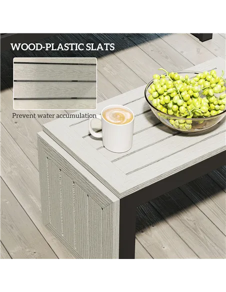 Outsunny 4 Seater L Shaped Aluminium Sectional Garden Furniture Set with 2 Loveseats and Wood-Plastic Coffee Table - Dark Grey