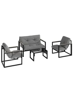 Outsunny Garden Furniture Set, 4 Piece Indoor Outdoor Conservatory with Loveseat Sofa, Armchairs, Glass Top Coffee Table, Cushio