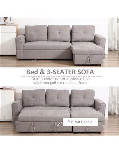 HOMCOM Linen-Look 'L' Storage Sofa Bed - Light Grey