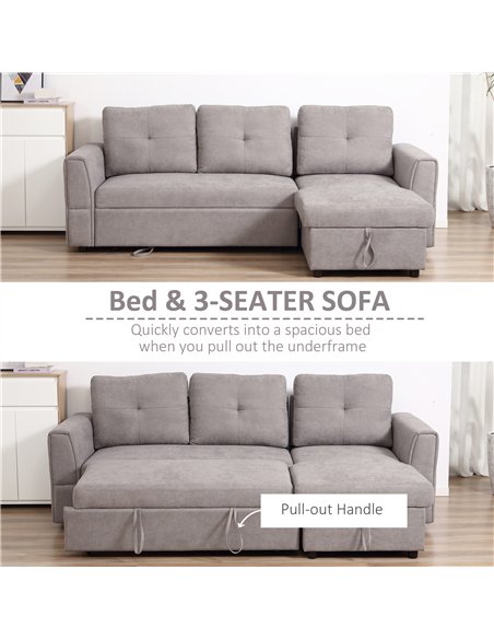 HOMCOM Linen-Look 'L' Storage Sofa Bed - Light Grey