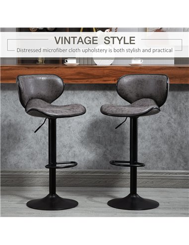 HOMCOM Adjustable Bar Stools Set of 2, Swivel Leathaire Upholstered Barstools with Large Seat, Breakfast Bar Chairs with Back, F