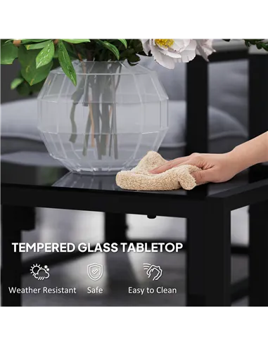 Outsunny Garden Furniture Set, 4 Piece Indoor Outdoor Conservatory with Loveseat Sofa, Armchairs, Glass Top Coffee Table, Cushio