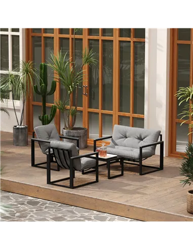 Outsunny Garden Furniture Set, 4 Piece Indoor Outdoor Conservatory with Loveseat Sofa, Armchairs, Glass Top Coffee Table, Cushio