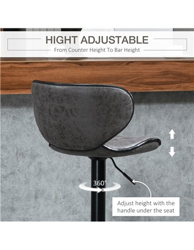 HOMCOM Adjustable Bar Stools Set of 2, Swivel Leathaire Upholstered Barstools with Large Seat, Breakfast Bar Chairs with Back, F