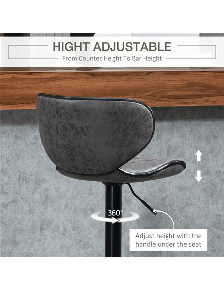 HOMCOM Adjustable Bar Stools Set of 2, Swivel Leathaire Upholstered Barstools with Large Seat, Breakfast Bar Chairs with Back, F