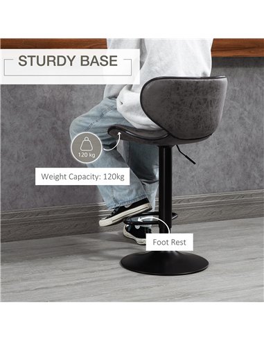 HOMCOM Adjustable Bar Stools Set of 2, Swivel Leathaire Upholstered Barstools with Large Seat, Breakfast Bar Chairs with Back, F