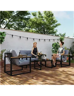 Outsunny Garden Furniture Set, 4 Piece Indoor Outdoor Conservatory with Loveseat Sofa, Armchairs, Glass Top Coffee Table, Cushio 2