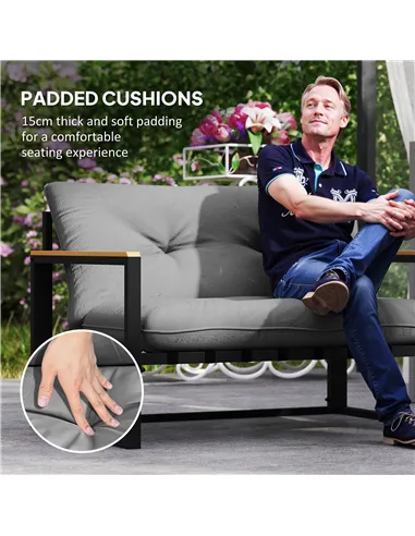 Outsunny Garden Furniture Set, 4 Piece Indoor Outdoor Conservatory with Loveseat Sofa, Armchairs, Glass Top Coffee Table, Cushio