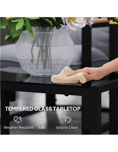 Outsunny Garden Furniture Set, 4 Piece Indoor Outdoor Conservatory with Loveseat Sofa, Armchairs, Glass Top Coffee Table, Cushio