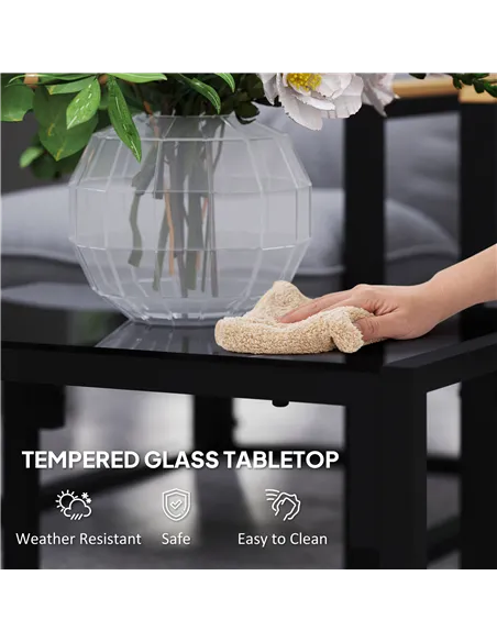 Outsunny Garden Furniture Set, 4 Piece Indoor Outdoor Conservatory with Loveseat Sofa, Armchairs, Glass Top Coffee Table, Cushio