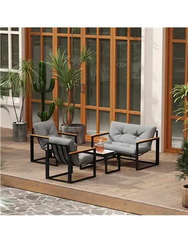 Outsunny Garden Furniture Set, 4 Piece Indoor Outdoor Conservatory with Loveseat Sofa, Armchairs, Glass Top Coffee Table, Cushio