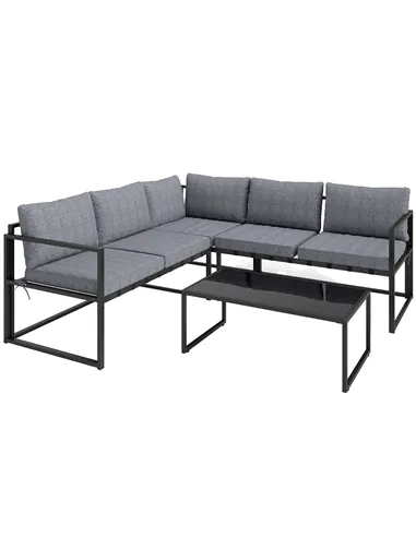 Outsunny Three-Piece L Shaped Garden Furniture Set with Cushions - Grey