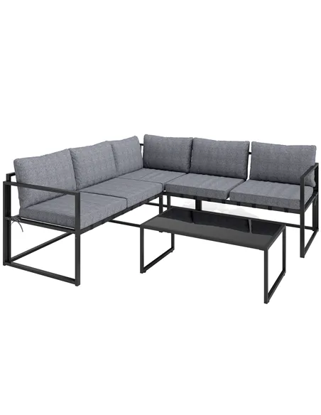 Outsunny Three-Piece L Shaped Garden Furniture Set with Cushions - Grey