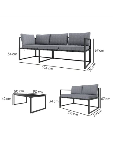 Outsunny Three-Piece L Shaped Garden Furniture Set with Cushions - Grey