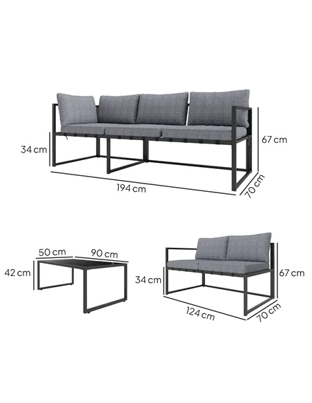 Outsunny Three-Piece L Shaped Garden Furniture Set with Cushions - Grey