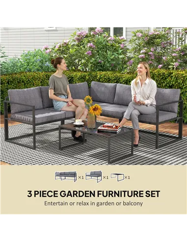 Outsunny Three-Piece L Shaped Garden Furniture Set with Cushions - Grey