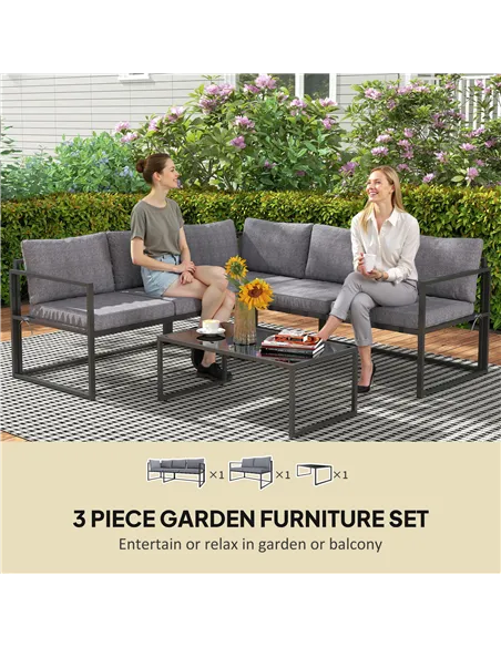 Outsunny Three-Piece L Shaped Garden Furniture Set with Cushions - Grey