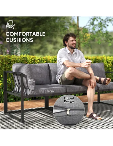 Outsunny Three-Piece L Shaped Garden Furniture Set with Cushions - Grey