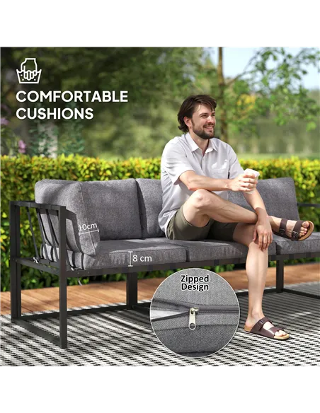 Outsunny Three-Piece L Shaped Garden Furniture Set with Cushions - Grey