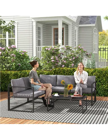 Outsunny Three-Piece L Shaped Garden Furniture Set with Cushions - Grey