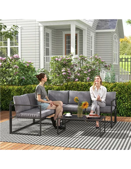 Outsunny Three-Piece L Shaped Garden Furniture Set with Cushions - Grey