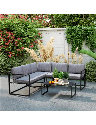 Outsunny Three-Piece L Shaped Garden Furniture Set with Cushions - Grey