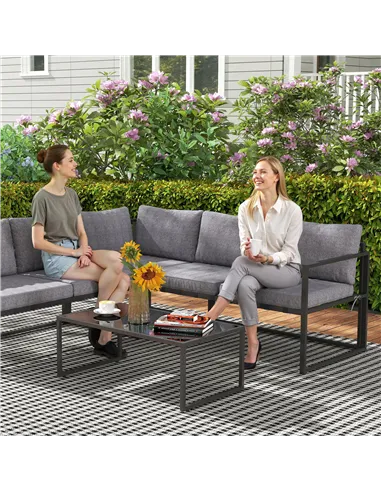 Outsunny Three-Piece L Shaped Garden Furniture Set with Cushions - Grey