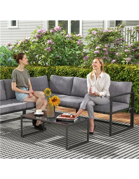 Outsunny Three-Piece L Shaped Garden Furniture Set with Cushions - Grey