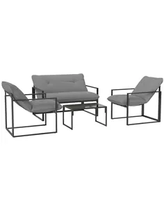 Outsunny Four-Piece Relaxed Back Garden Dining Set - Black/Light Grey