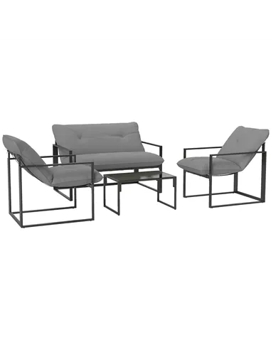 Outsunny Four-Piece Relaxed Back Garden Dining Set - Black/Light Grey