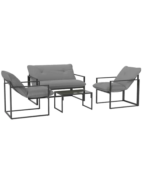 Outsunny Four-Piece Relaxed Back Garden Dining Set - Black/Light Grey