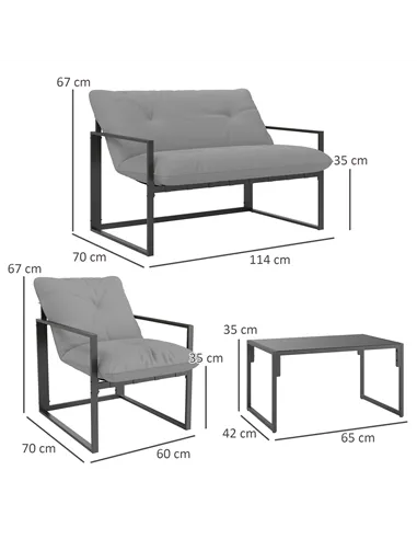 Outsunny Four-Piece Relaxed Back Garden Dining Set - Black/Light Grey