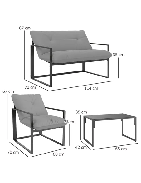 Outsunny Four-Piece Relaxed Back Garden Dining Set - Black/Light Grey