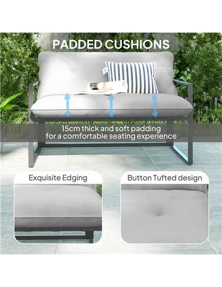 Outsunny Four-Piece Relaxed Back Garden Dining Set - Black/Light Grey