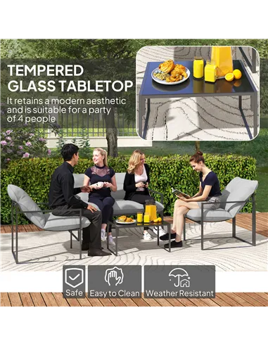 Outsunny Four-Piece Relaxed Back Garden Dining Set - Black/Light Grey