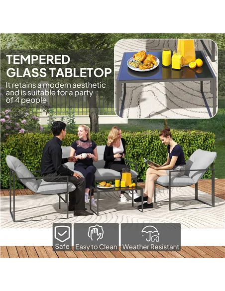 Outsunny Four-Piece Relaxed Back Garden Dining Set - Black/Light Grey