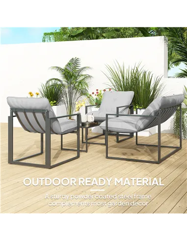 Outsunny Four-Piece Relaxed Back Garden Dining Set - Black/Light Grey
