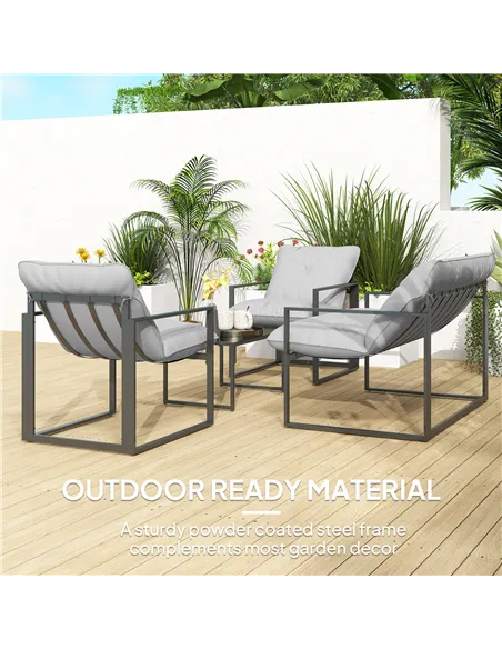 Outsunny Four-Piece Relaxed Back Garden Dining Set - Black/Light Grey