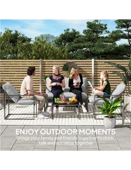 Outsunny Four-Piece Relaxed Back Garden Dining Set - Black/Light Grey