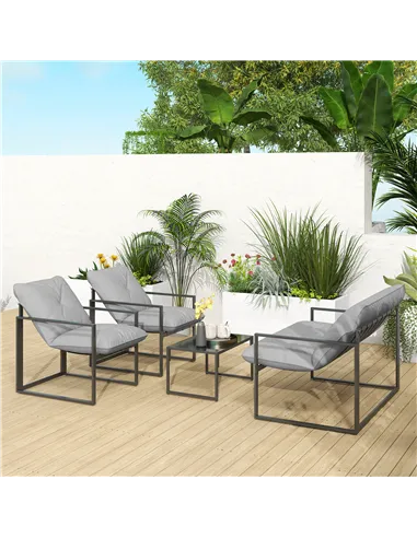 Outsunny Four-Piece Relaxed Back Garden Dining Set - Black/Light Grey